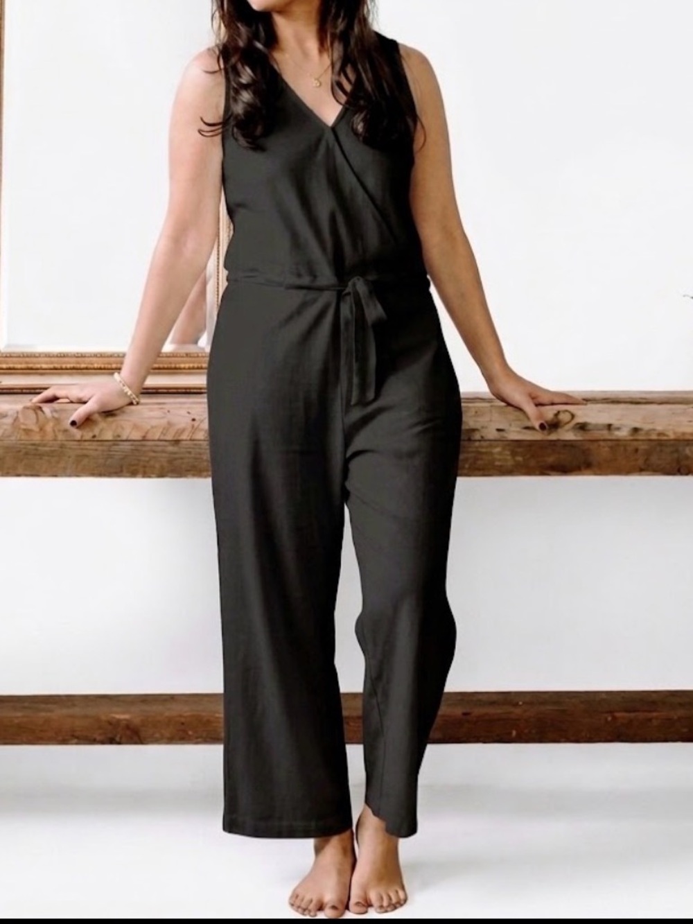All You Are Black Knit Straight Leg Wrap Front Jumpsuit Size Small